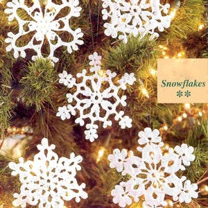 Vintage Crochet Pattern Five Snowflakes Christmas Tree Decorations Tree Trims Holiday Ornaments Thread Holiday Decor